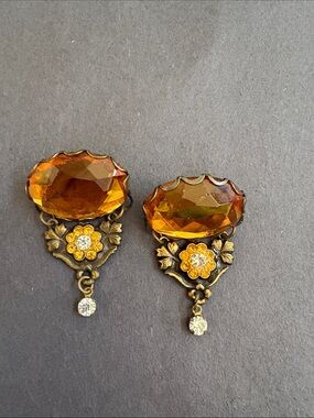 Amber Crystal Floral Drop Earrings - Unbranded